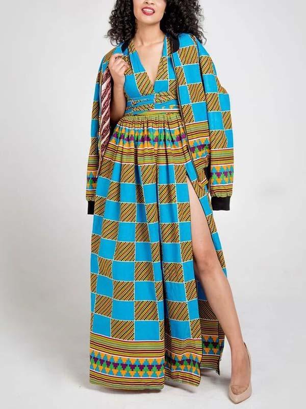 Ladies Sexy African Print Multi-Pattern Dress