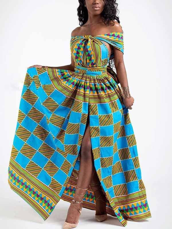 Ladies Sexy African Print Multi-Pattern Dress