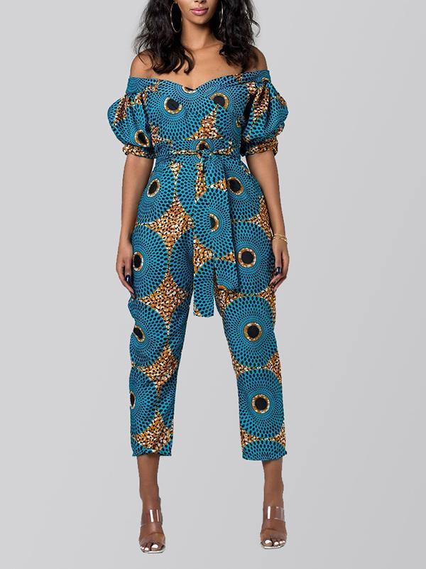 Women's Ethnic Lantern Sleeve Strapless Jumpsuit