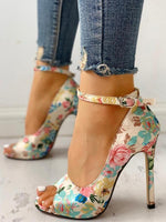 Load image into Gallery viewer, Floral Peep Toe Ankle Strap Heeled Sandals
