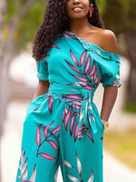 Load image into Gallery viewer, One-shoulder printed short-sleeved jumpsuit
