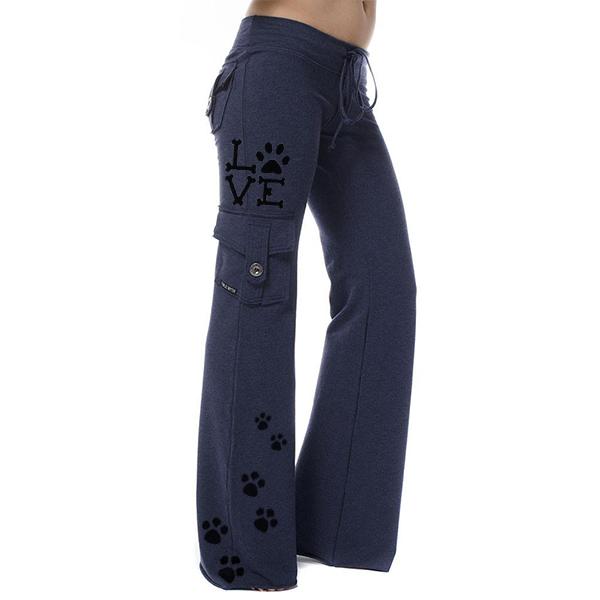 Women's Love Dog Paw Print Stretchy Soft Eco-friendly Bamboo Pocket Yoga Pants