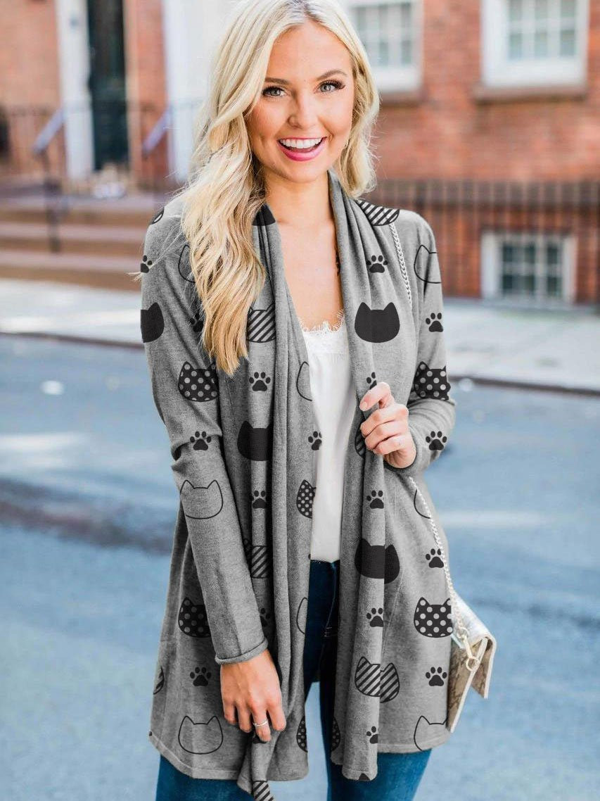 Women's Pet Cartoon Print Casual Cardigan