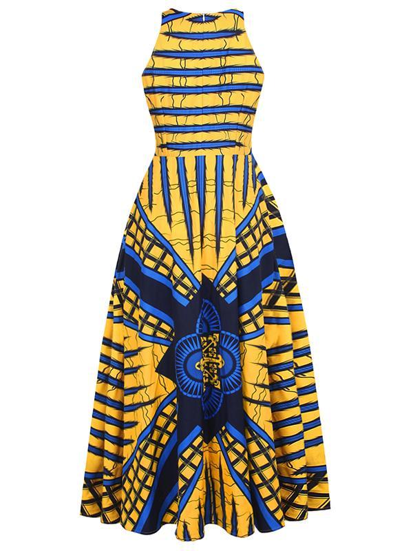 Women's Round Neck Sleeveless Ethnic Print Dress