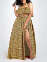 Load image into Gallery viewer, Fashion African Print Slotted Neck Top Split Long Skirt Two Piece Set
