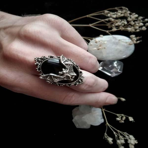 Halloween personality bat black gem necklace