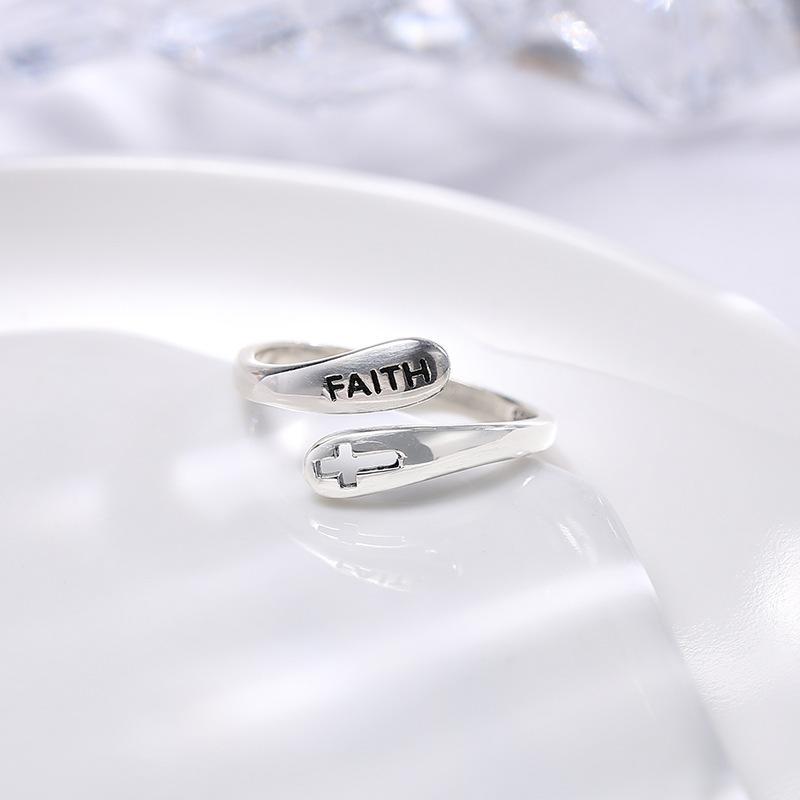 S925 Sterling silver faith believes in vintage cross rings