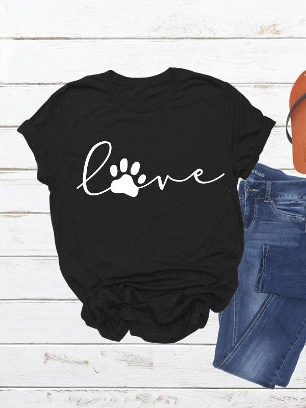 Casual round neck dog paw print t-shirt