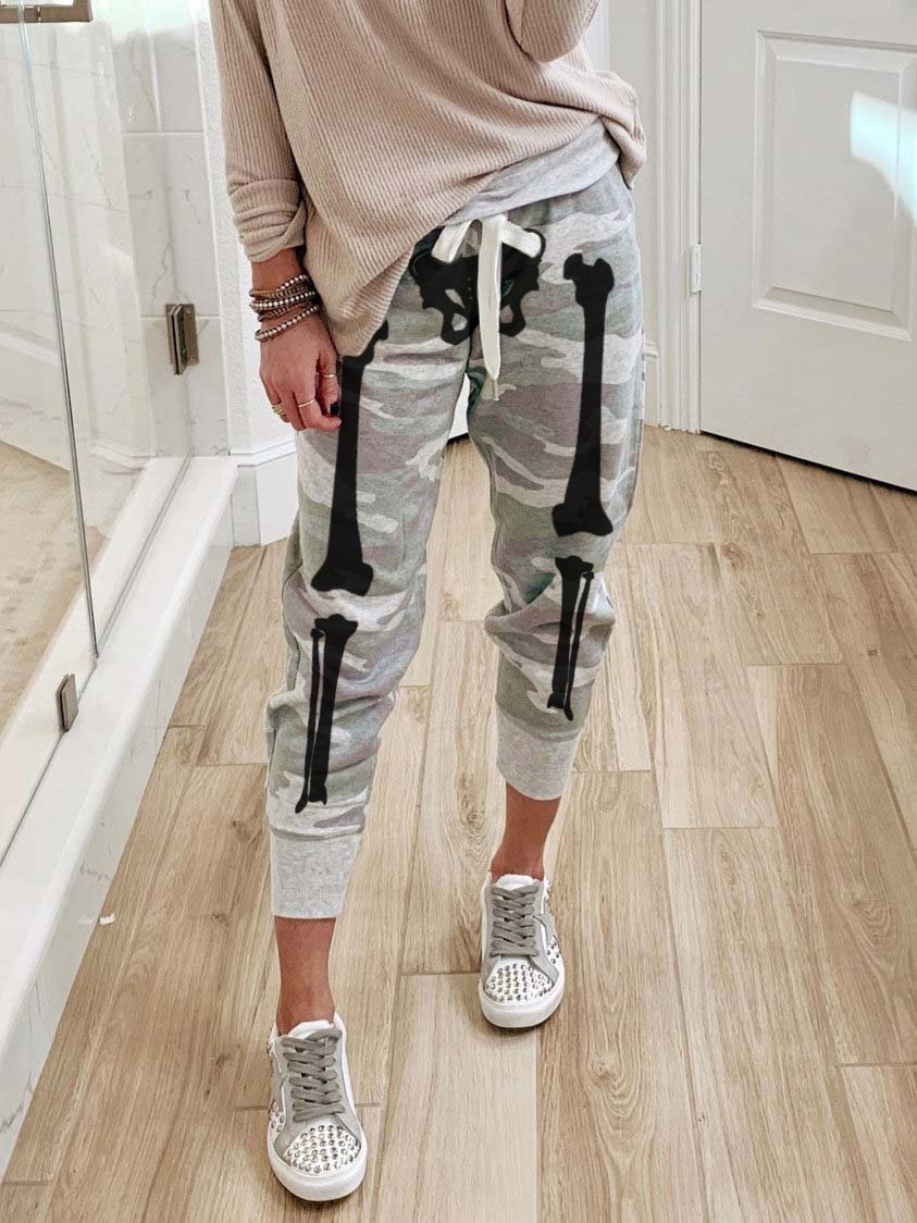 Women's Halloween Skull Print Casual Pants