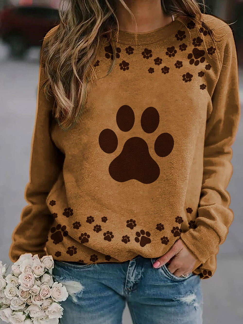 Cute dog paw print long sleeve sweatshirt