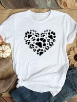 Load image into Gallery viewer, Casual love dog paw print T-shirt
