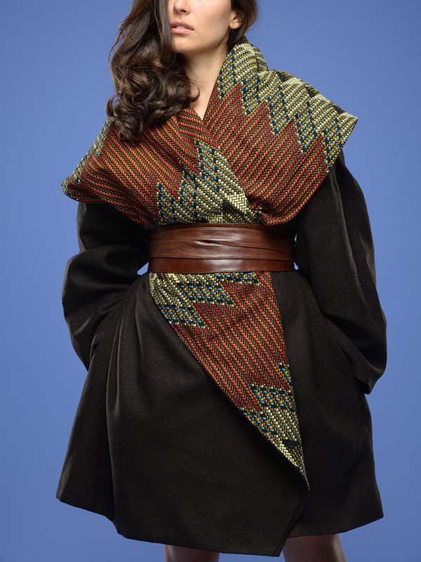 Women's vintage print woolen coat