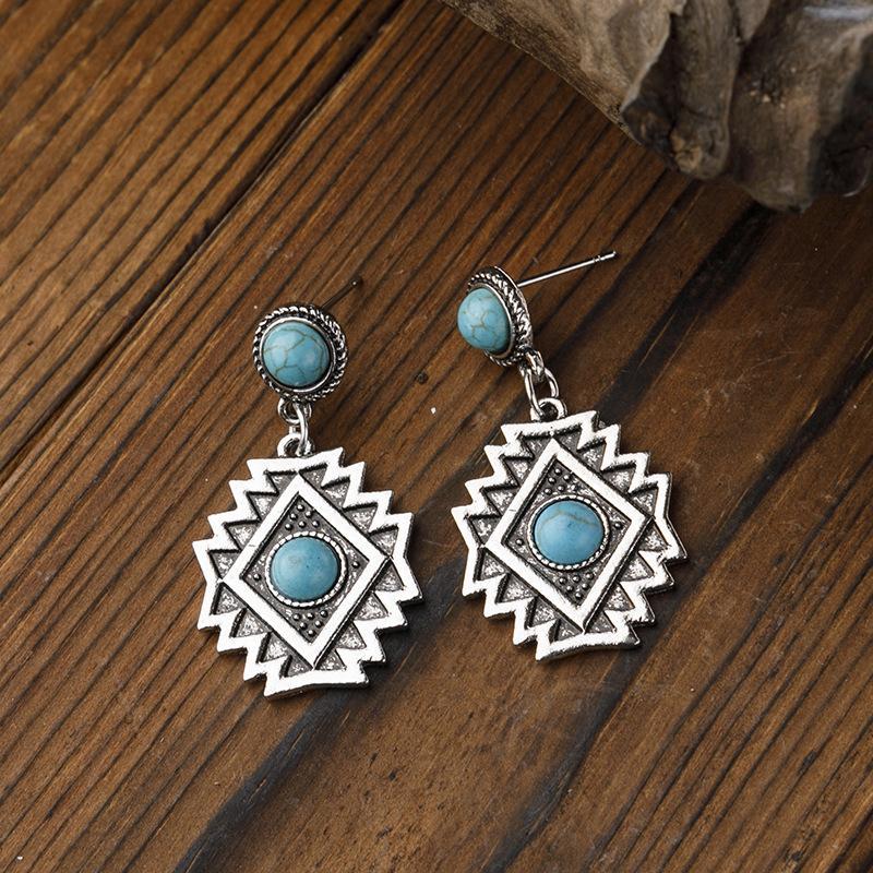 Vintage Thai Silver Dragon Crystal Turquoise Earrings