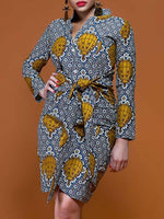 Load image into Gallery viewer, Women&#39;s ethnic print waist tie dress
