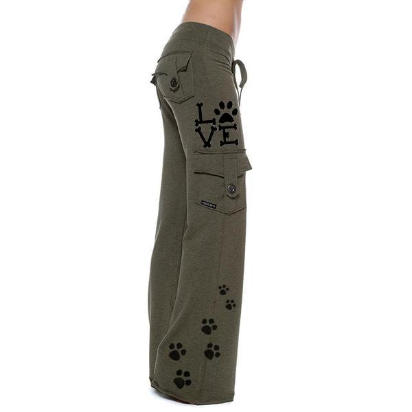 Women's Love Dog Paw Print Stretchy Soft Eco-friendly Bamboo Pocket Yoga Pants