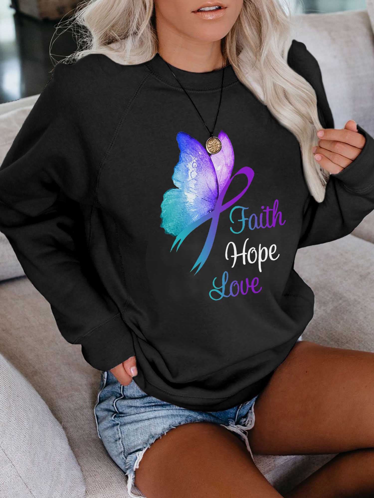 Women's Faith Hope Love Butterfly Print Sweatshirt