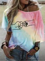 Load image into Gallery viewer, Casual fist and dog paw print color tie-dye T-shirt
