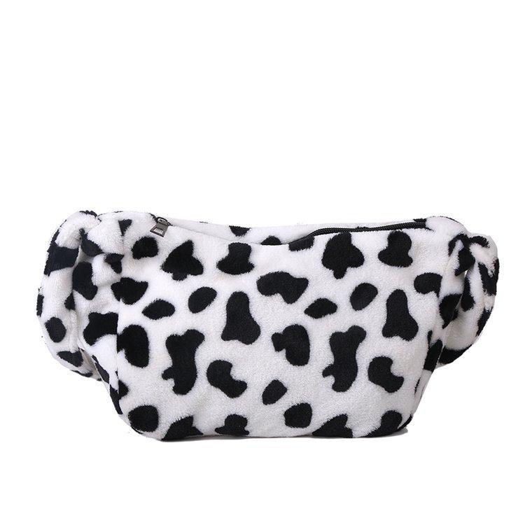 Women's graffiti cow plush shoulder bag
