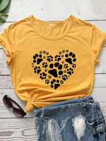 Load image into Gallery viewer, Casual love dog paw print T-shirt
