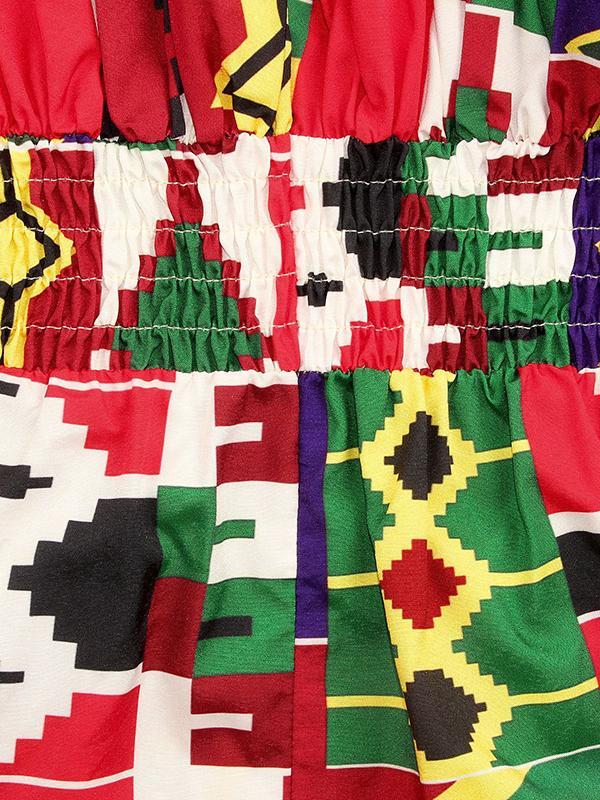 Sexy Ethnic Printed V-neck Mid-sleeved Jumpsuit