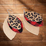 Load image into Gallery viewer, Plaid Leopard Printed Three-Layered Earrings

