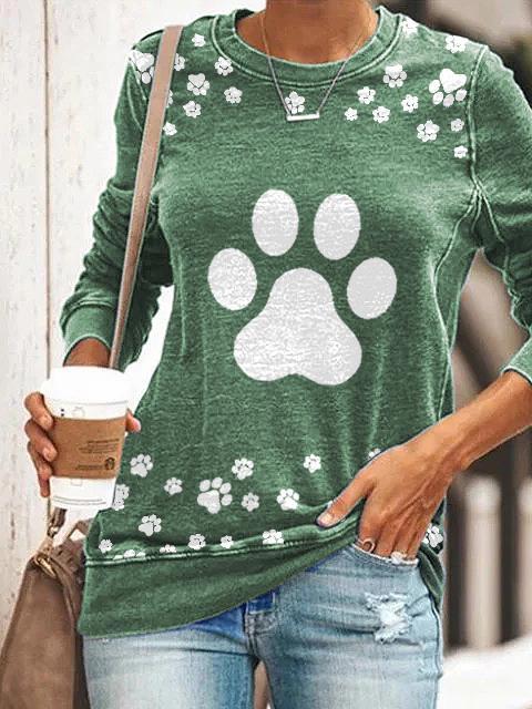 Cute dog paw print long sleeve casual sweatshirt