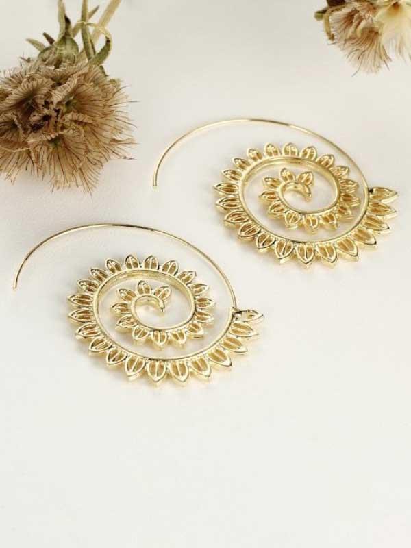 Exotic swirl gear earrings