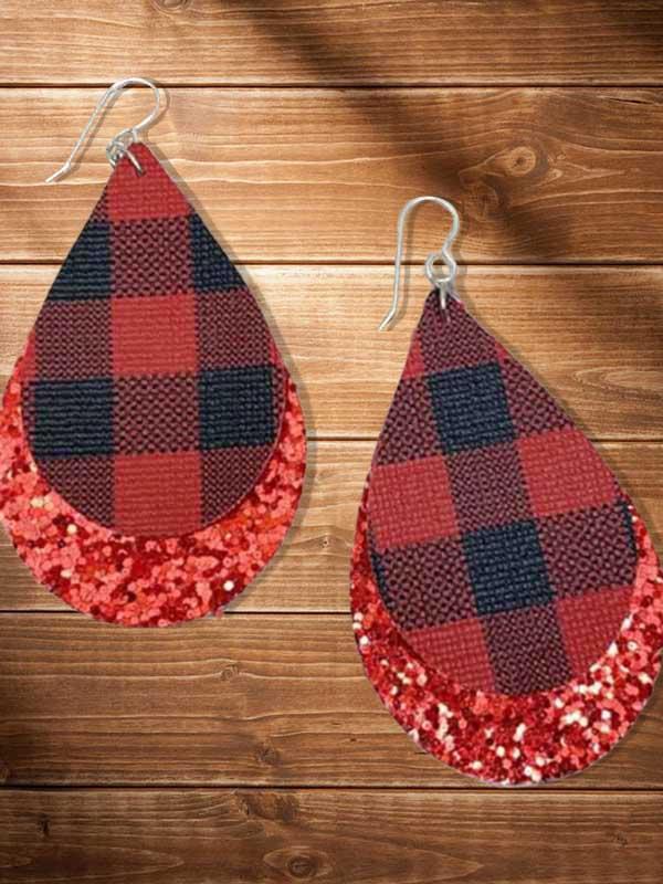 Buffalo Plaid Leather Earrings