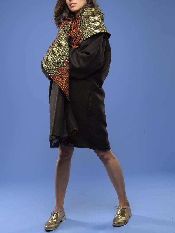 Women's vintage print woolen coat