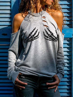 Load image into Gallery viewer, Women&#39;s Halloween Skeleton Hands Ripped T-shirt
