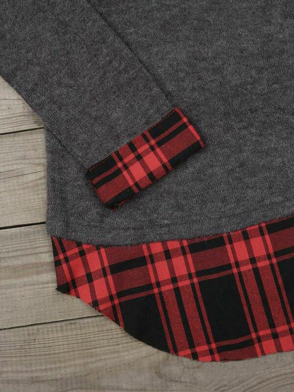 Women's Christmas Tree Wonderful Time Plaid Paneling Sweatshirt