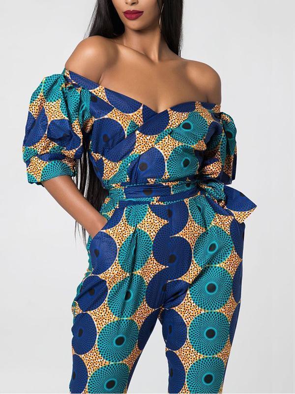 Women's Ethnic Lantern Sleeve Strapless Jumpsuit