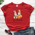 Load image into Gallery viewer, Women&#39;s Thanksgiving Fall Plaid Pumpkin Gnomies Print T-shirt
