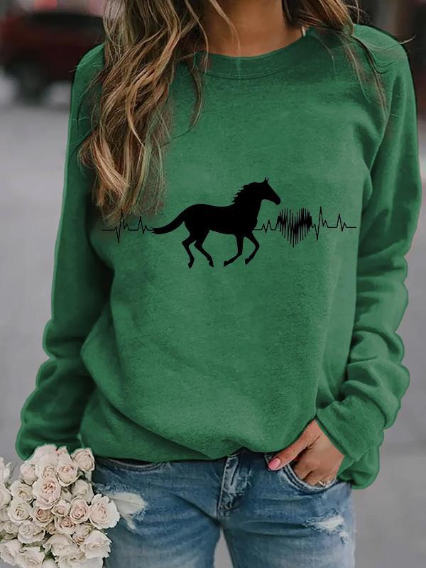 Horse Heartbeat Print Long Sleeve Sweatshirt