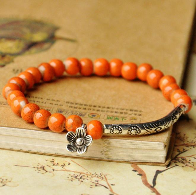 Ethnic style ceramic bracelet flower glaze bead bracelet