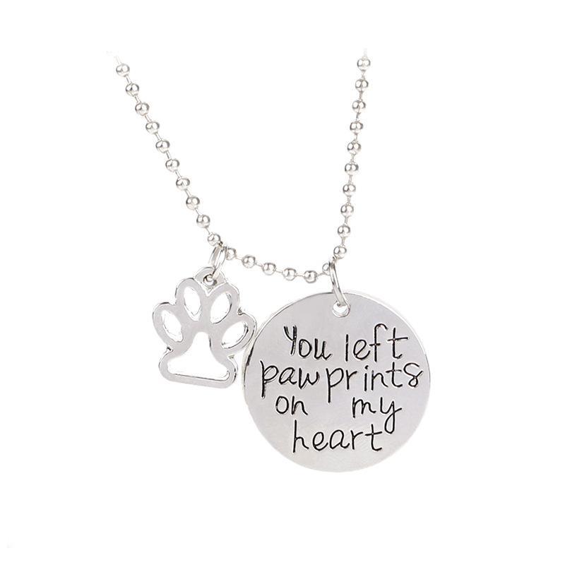 Fashion dog paw necklace "you left paw prints on my heart"