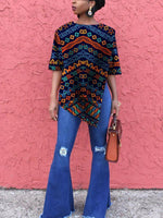 Load image into Gallery viewer, Casual round neck print irregular hem top
