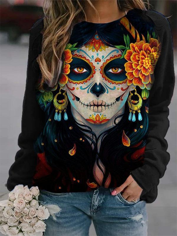 La Catrina Calavera Long Sleeve Pullover