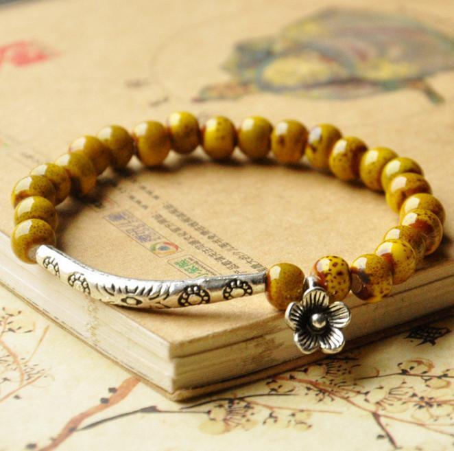 Ethnic style ceramic bracelet flower glaze bead bracelet
