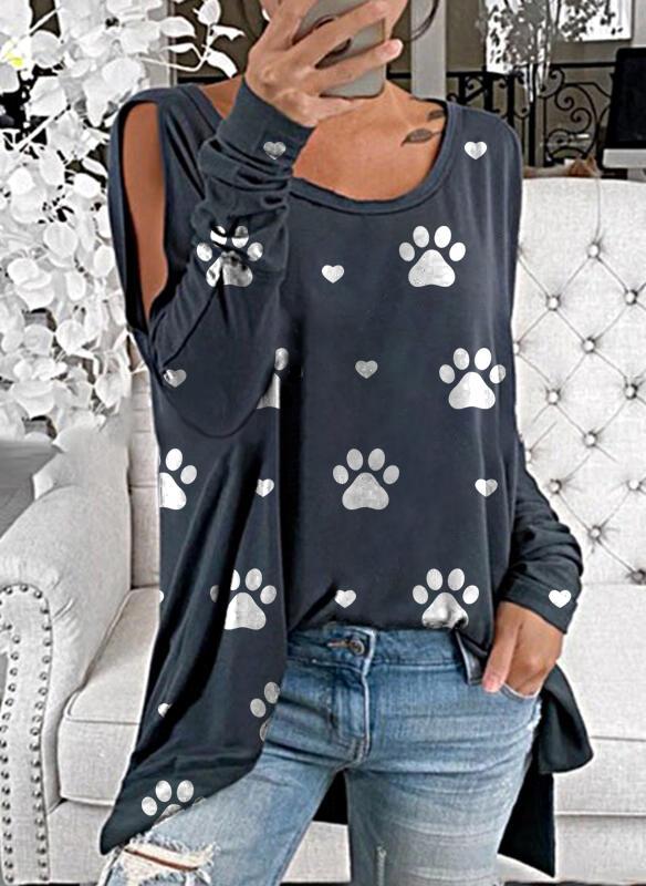 Women's paw print loose T-shirt