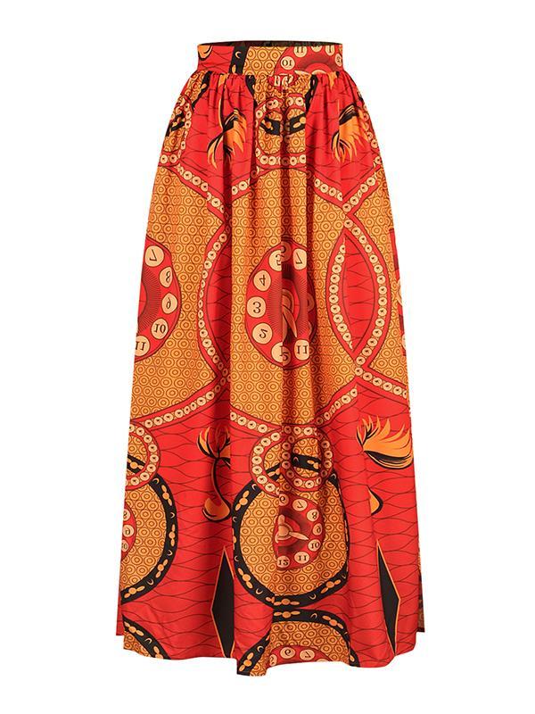 Fashion African Print Slotted Neck Top Split Long Skirt Two Piece Set