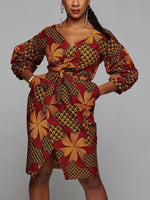 Load image into Gallery viewer, Ethnic V-neck lantern sleeve waist dress
