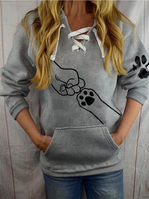 Women's Fist and Dog Paw Print Lace Pocket Hoodie