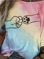 Load image into Gallery viewer, Casual fist and dog paw print color tie-dye T-shirt
