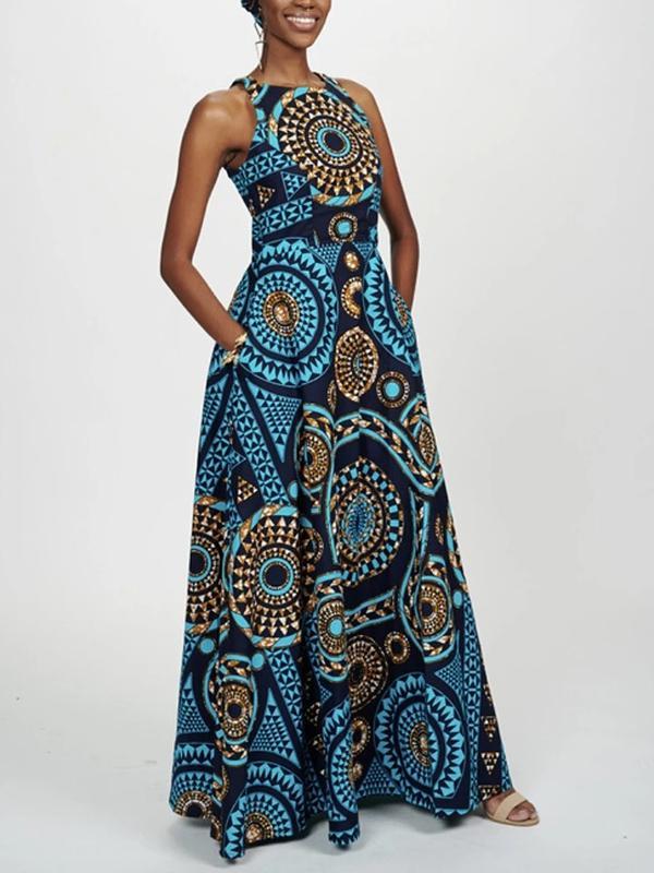 Women's sleeveless African print maxi dress