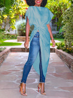 Load image into Gallery viewer, Pure color slim irregular long shirt
