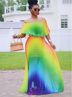 Load image into Gallery viewer, Colorful Gadient Word Shoulder Pleated Dress
