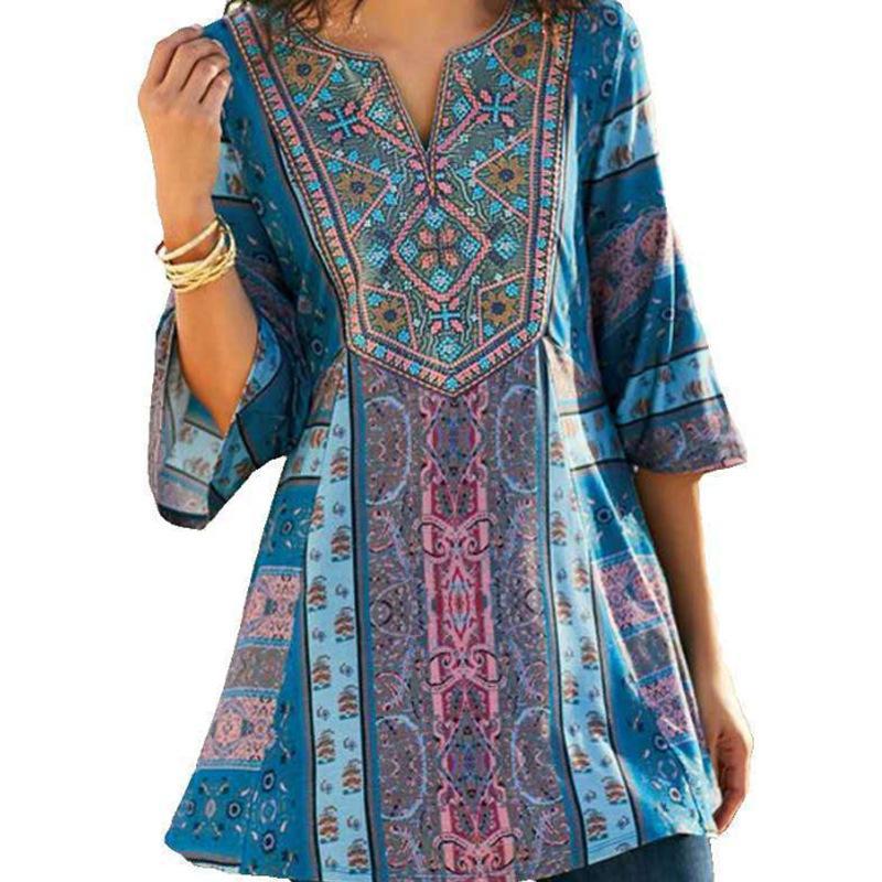 Blouse tribe conventional printing Micro-elasticity Polyester Spring Autumn Retro
