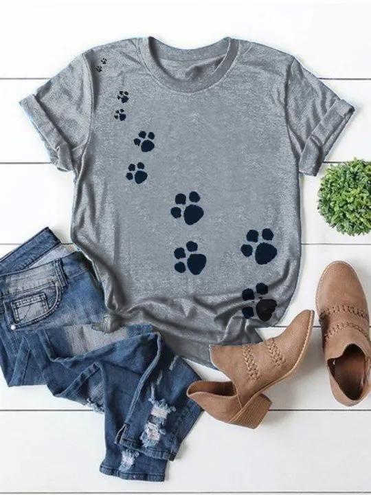 Women's Cute Dog Paw Print Short Sleeve T-Shirt
