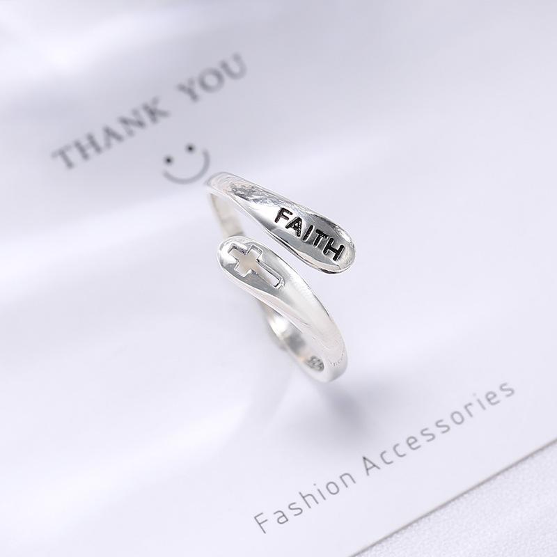 S925 Sterling silver faith believes in vintage cross rings